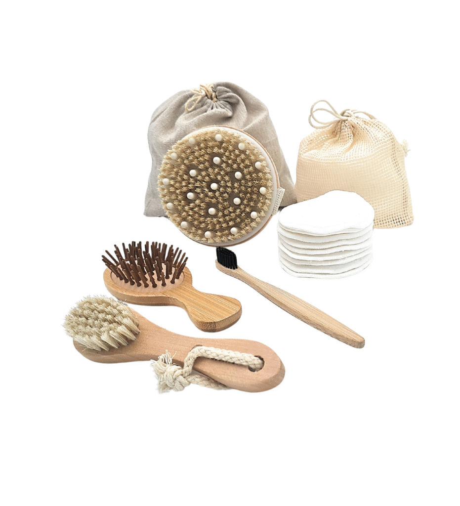 eco friendly bamboo and teak wood kitchen tools with natural cleaning brushes set with natural brushes 